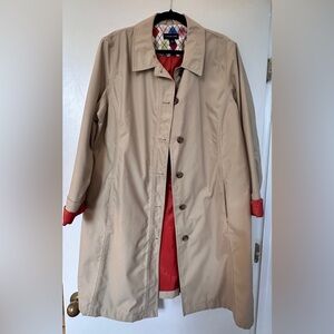LANDS’ END Beige Trench Coat w Orange & Plaid Lining, Sz XL (18-20)